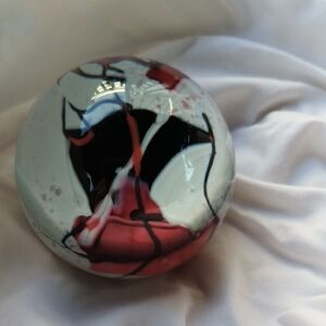 Abstract Glass Sphere with Red and Black Accents